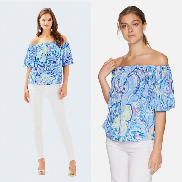 Lilly Pulitzer SAIN top in Blue Peri Pinch Pinch print. Size: S - Picture 2 of 11